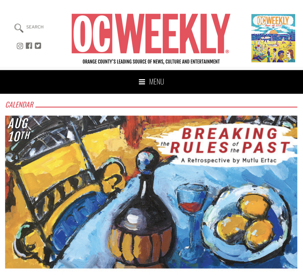 OC Weekly calendar for Breaking the Rules of the Past, a retrospective by Mutlu Ertac, August 10.
