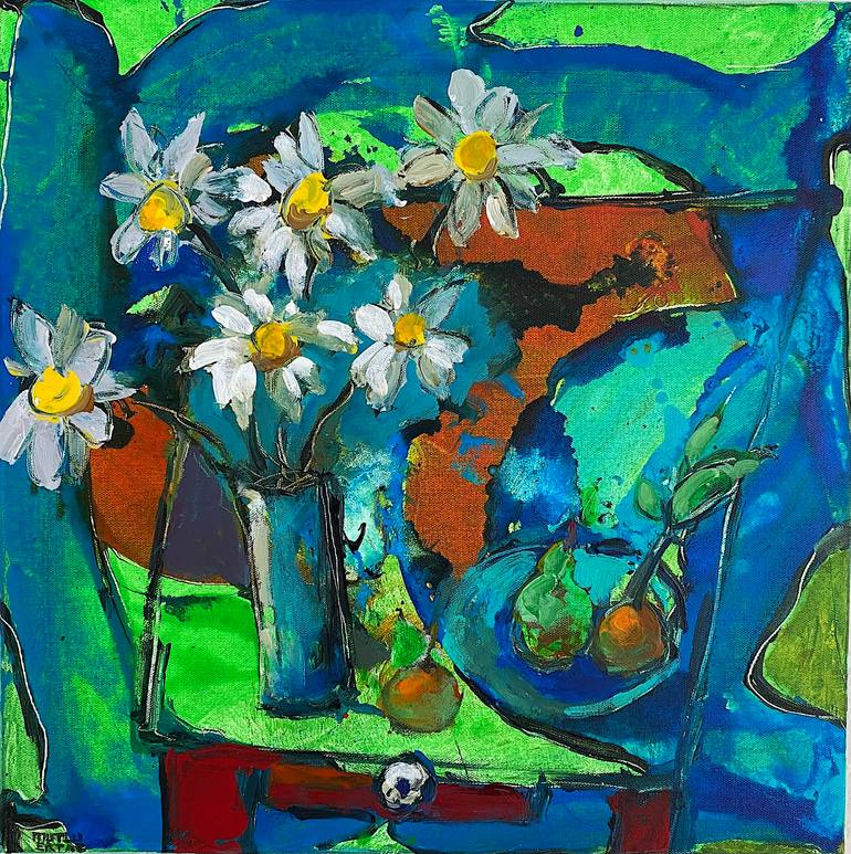 Daisies in Vase, Acrylic on Canvas