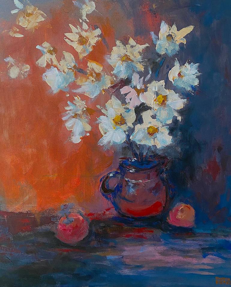 Daisies in Vase II, Acrylic on Canvas