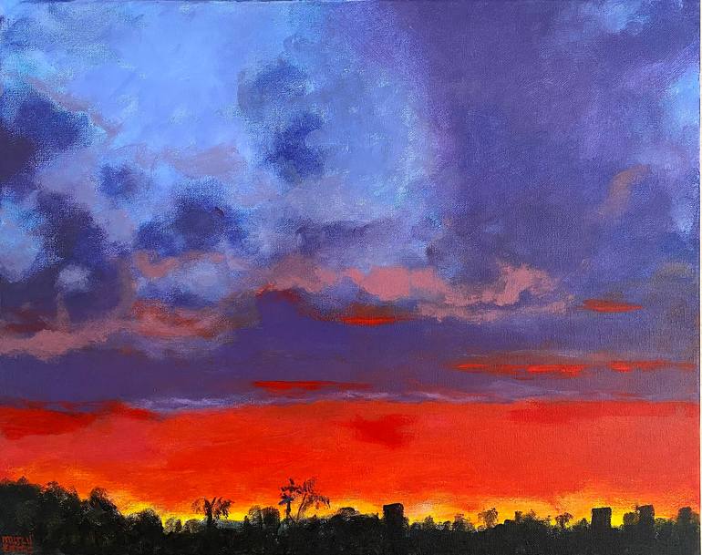 Sunset at Newport Beach III, Acrylic on Canvas