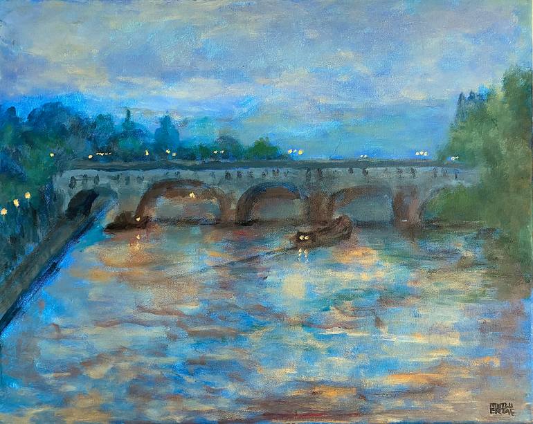 Pont des Arts Bridge in Paris, Acrylic on Canvas