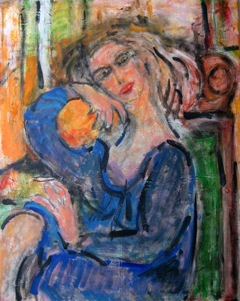 Seated Woman, Acrylic and Ink on Canvas