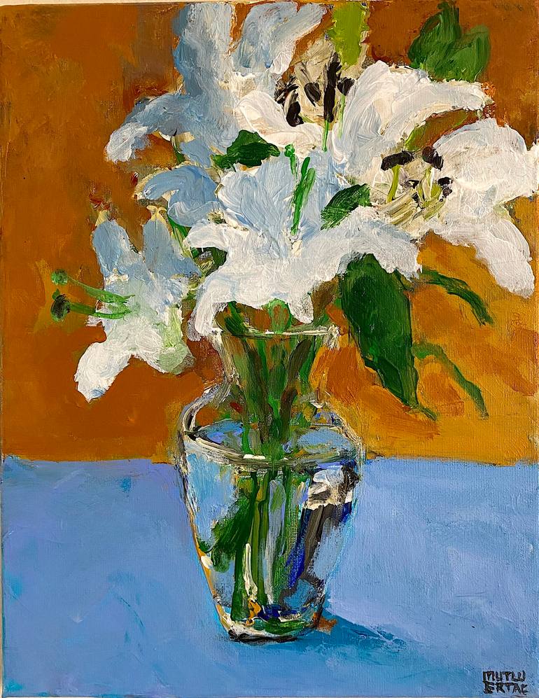 Flowers in Small Vase, Acrylic on Canvas