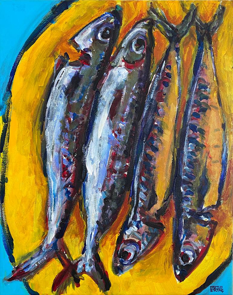 Fish on Plate, Acrylic on Canvas