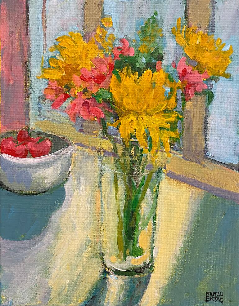 Morning Light with Yellow Blooms, Acrylic on Canvas