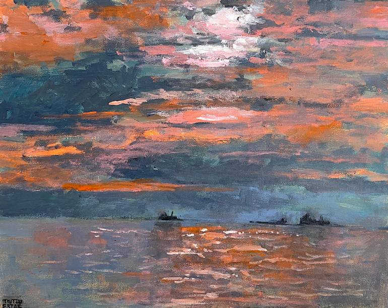 Thessaloniki Port at Sunset, Acrylic on Canvas