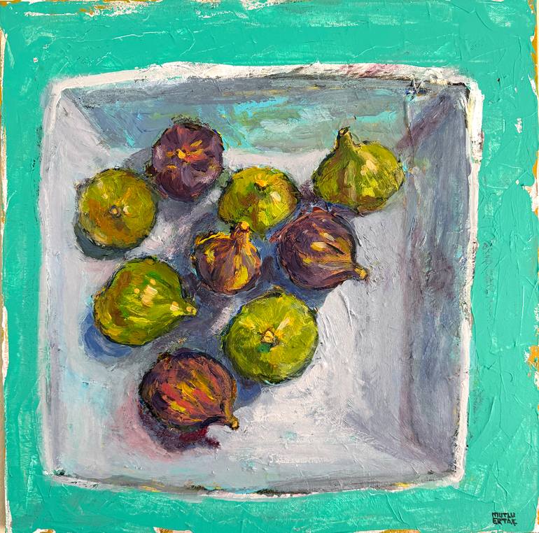 Figs in a  Blue Bowl, Acrylic on Canvas