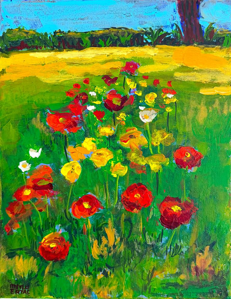 Wild Poppies in the High Grass, Acrylic on Canvas