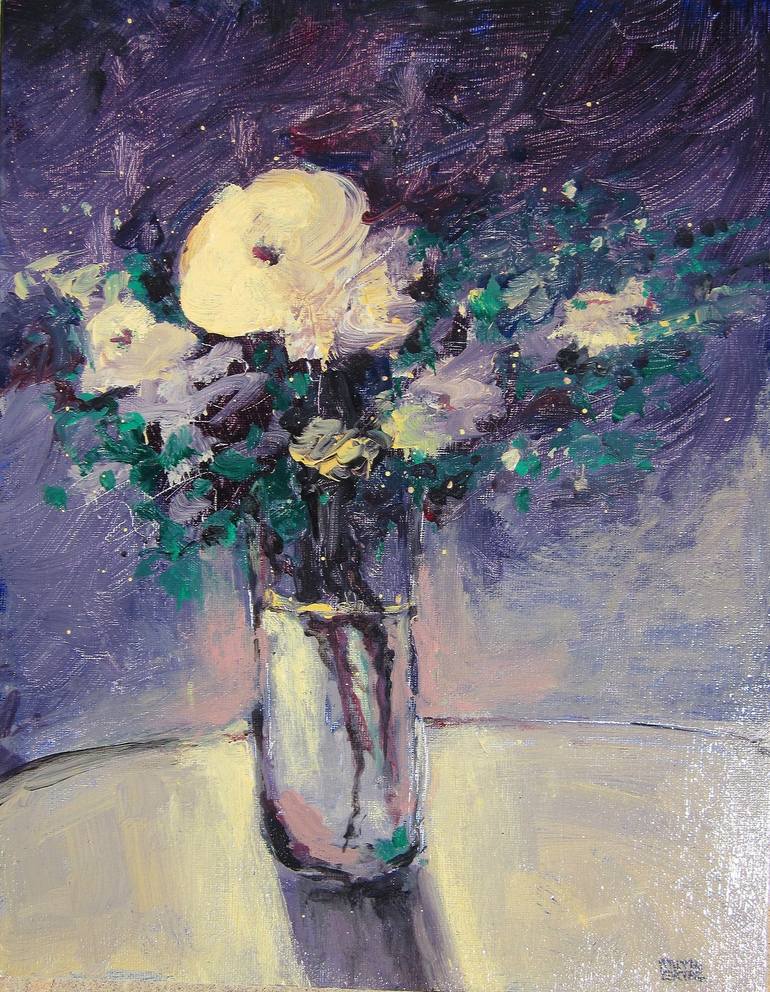 Flowers on dark background, Acrylic on Canvas