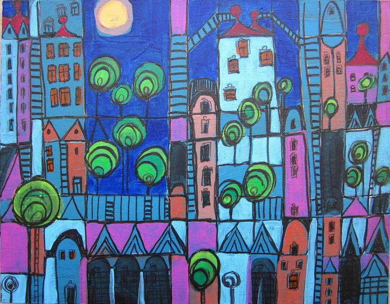 City in the Night, Acrylic on Canvas