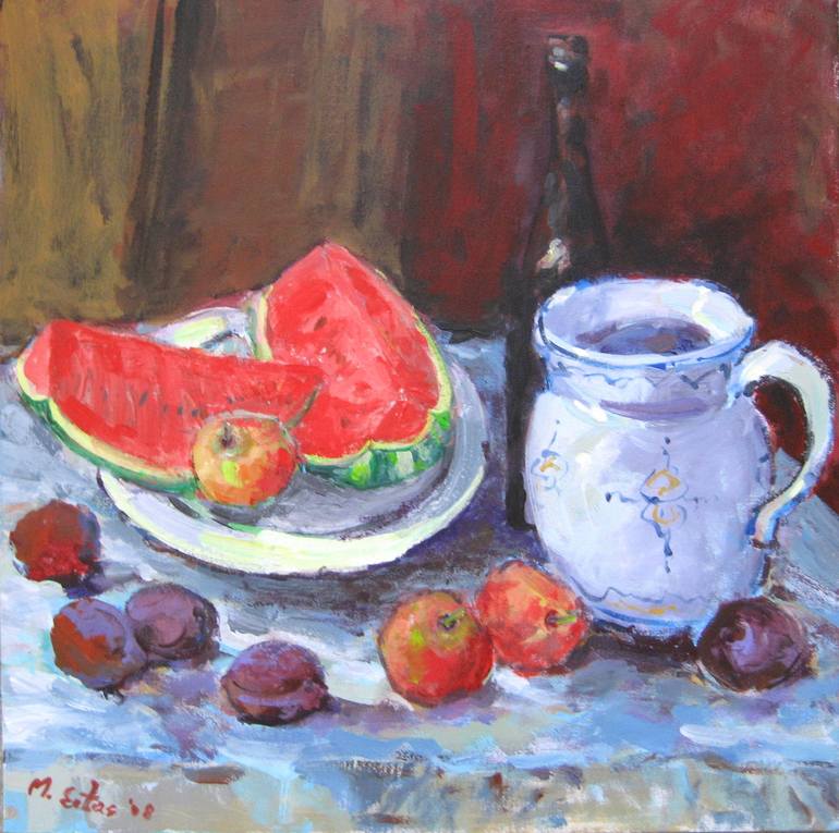 Watermelon and Pitcher, Acrylic on Canvas