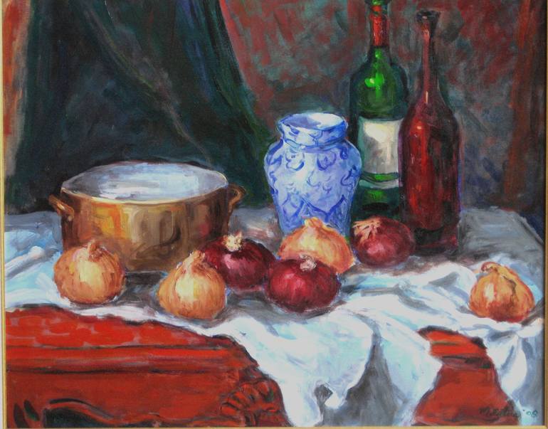 Onions on Table, Acrylic on Canvas