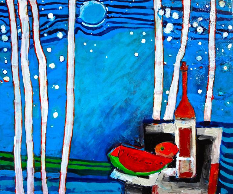 Still Life Under Moonlight, Acrylic on Canvas