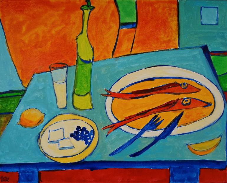 Still life with Red Fish., Acrylic on Canvas