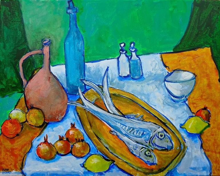 Still life with Mackerel, Acrylic on Canvas