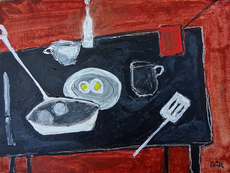 Kitchen Table I, Acrylic and Ink on Canvas