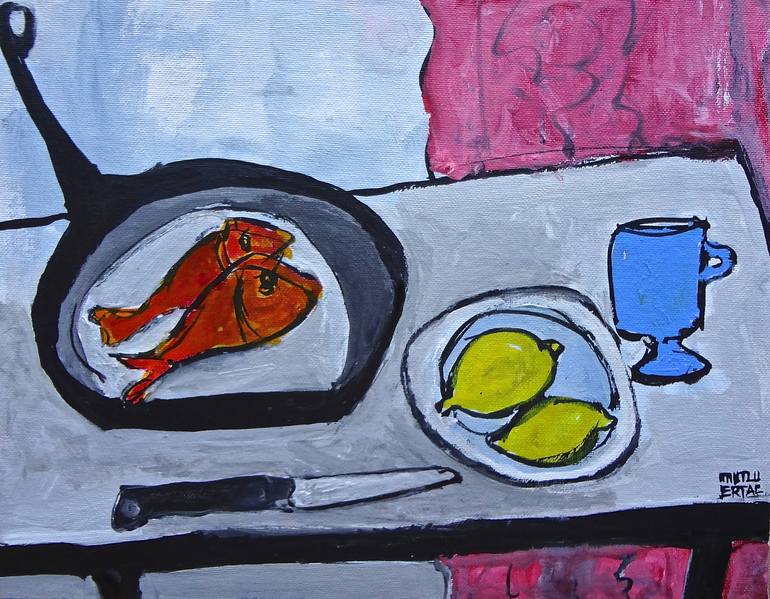 Fish and Lemons, Acrylic on Canvas