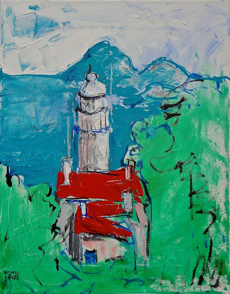 Lighthouse, Acrylic and Ink on Canvas
