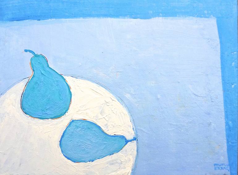 Blue Pears, Acrylic and Ink on Canvas