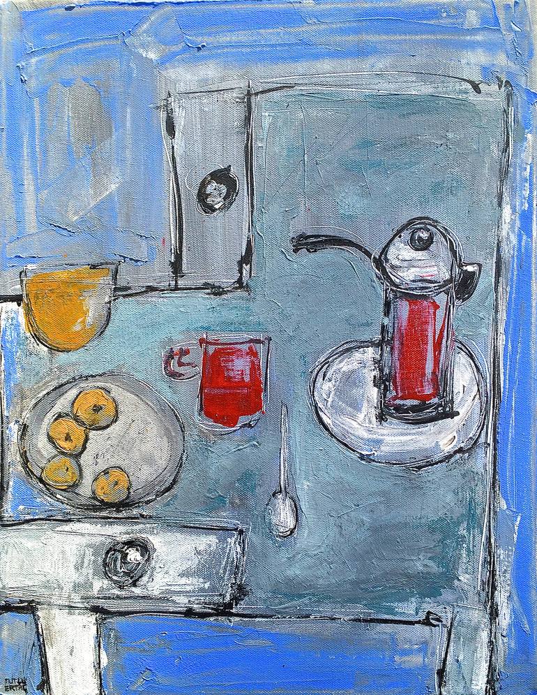 Coffee and Cookies, Acrylic and Ink on Canvas