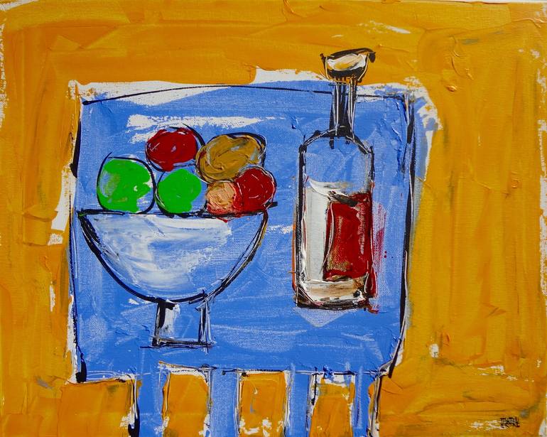 Blue Table, Acrylic and Ink on Canvas