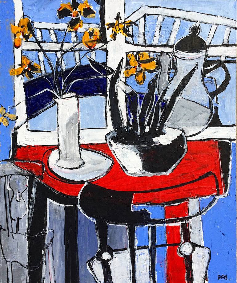 Table by the Window, Acrylic and Ink on Canvas
