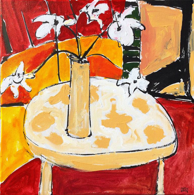 Interior by Window, Acrylic and Ink on Canvas