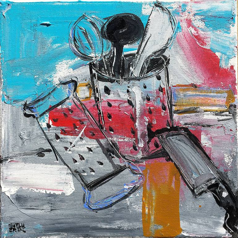 Kitchen Utensils II, Acrylic and Ink on Canvas