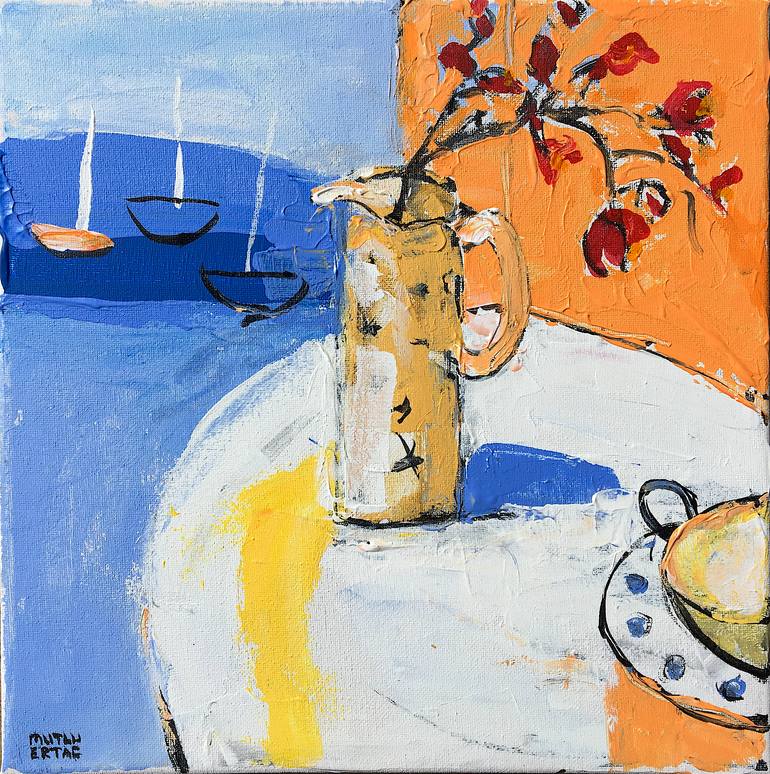 Boats, Acrylic and Ink on Canvas