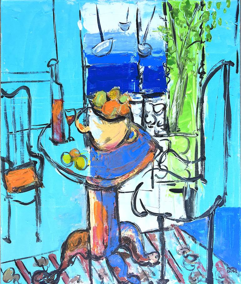 Interior by Window, Acrylic and Ink on Canvas