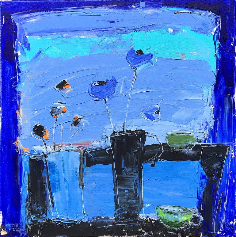 Two Vases Two Cups, Acrylic and Ink on Canvas
