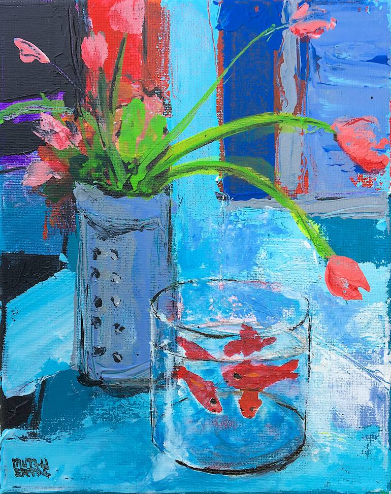 Goldfish, Acrylic and Ink on Canvas