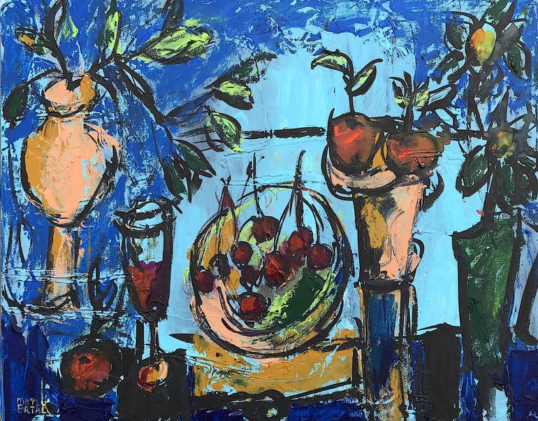Cherries, Acrylic and Ink on Canvas