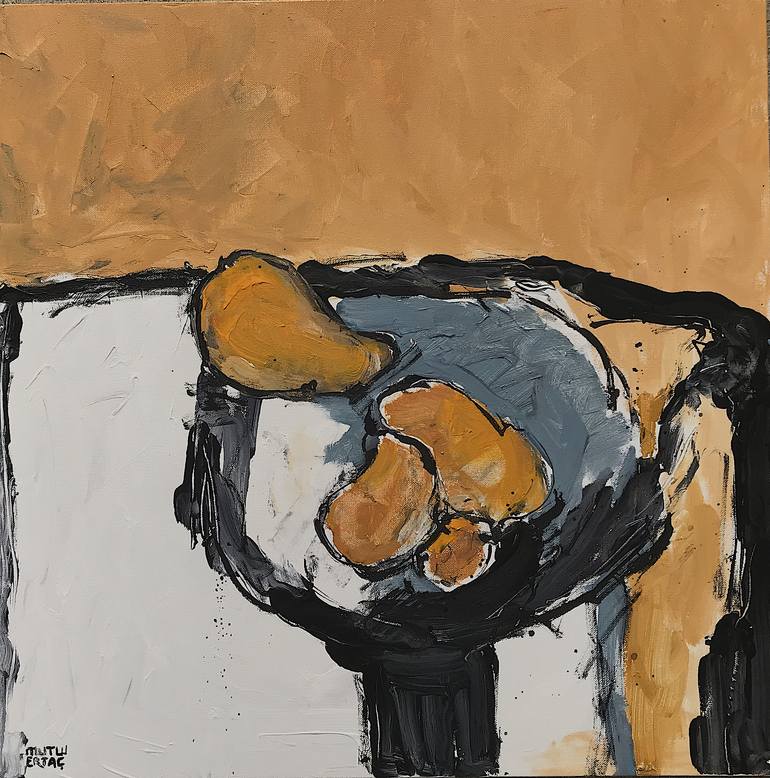 Mangos in a Bowl, Acrylic and Ink on Canvas