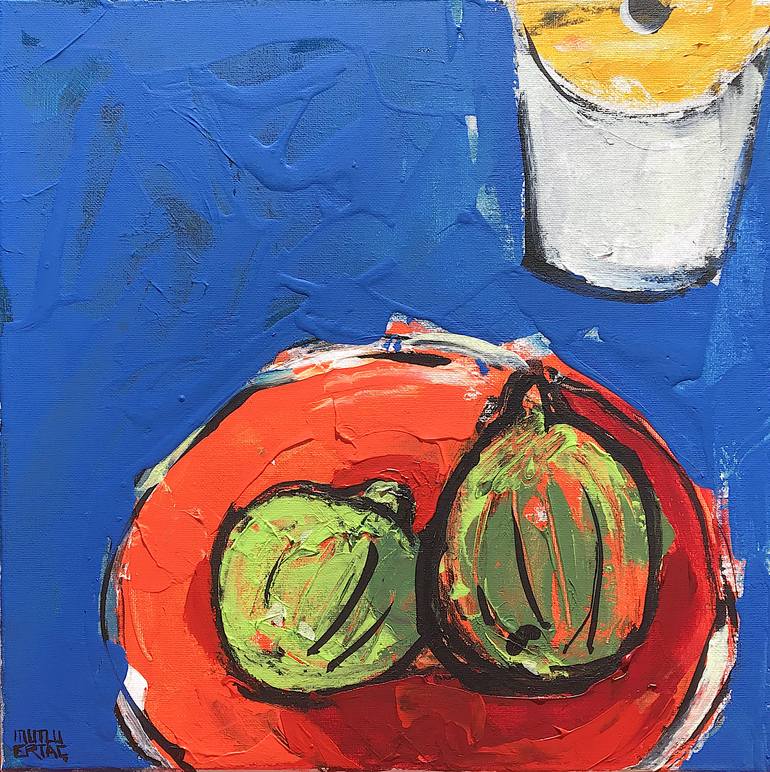 Figs on a Plate, Acrylic and Ink on Canvas