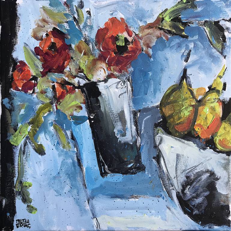Study of Pears I, Acrylic and Ink on Canvas