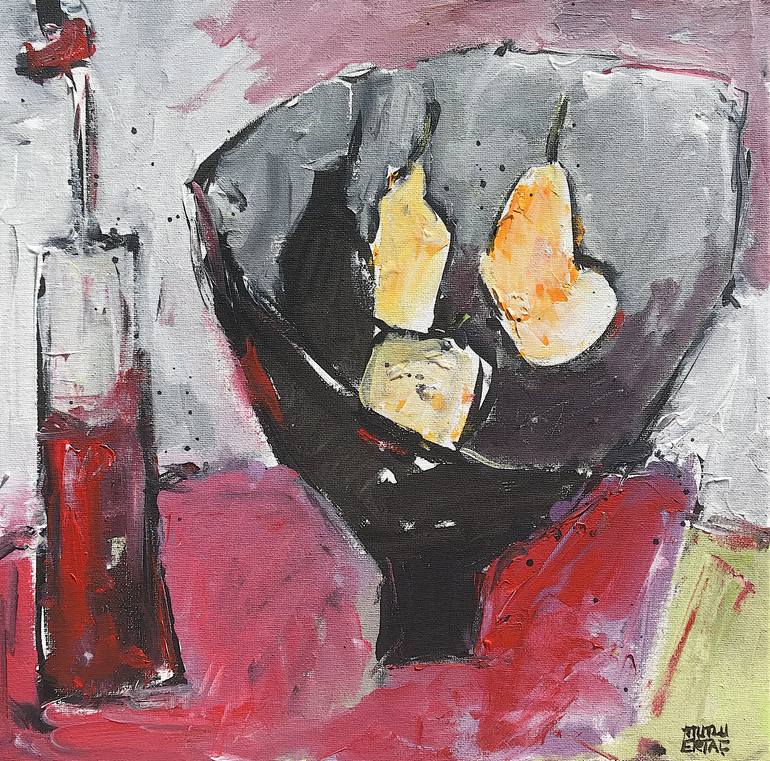 Study of Pears II, Acrylic and Ink on Canvas