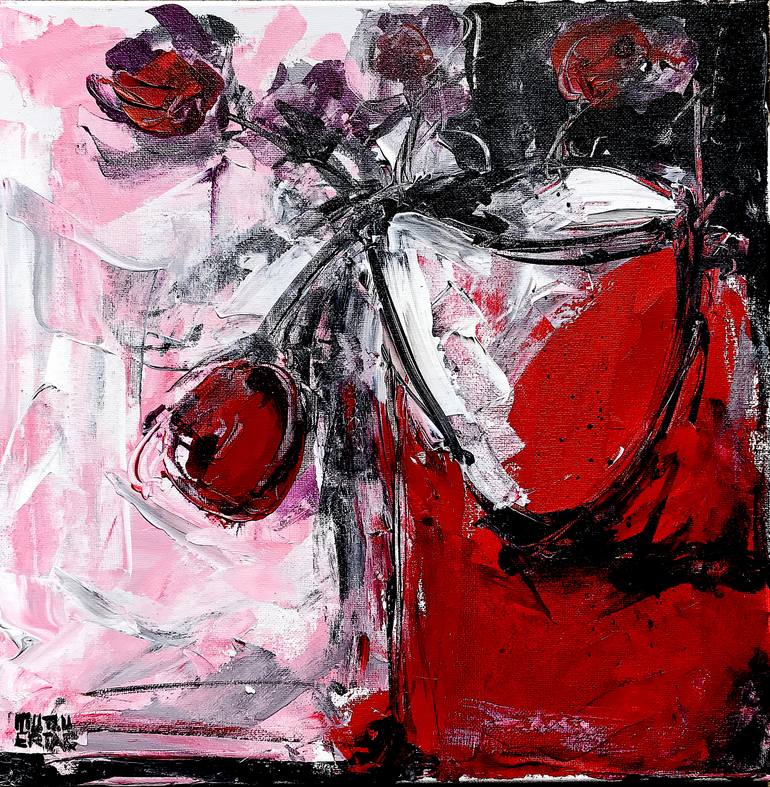 Red Flowers, Acrylic and Ink on Canvas