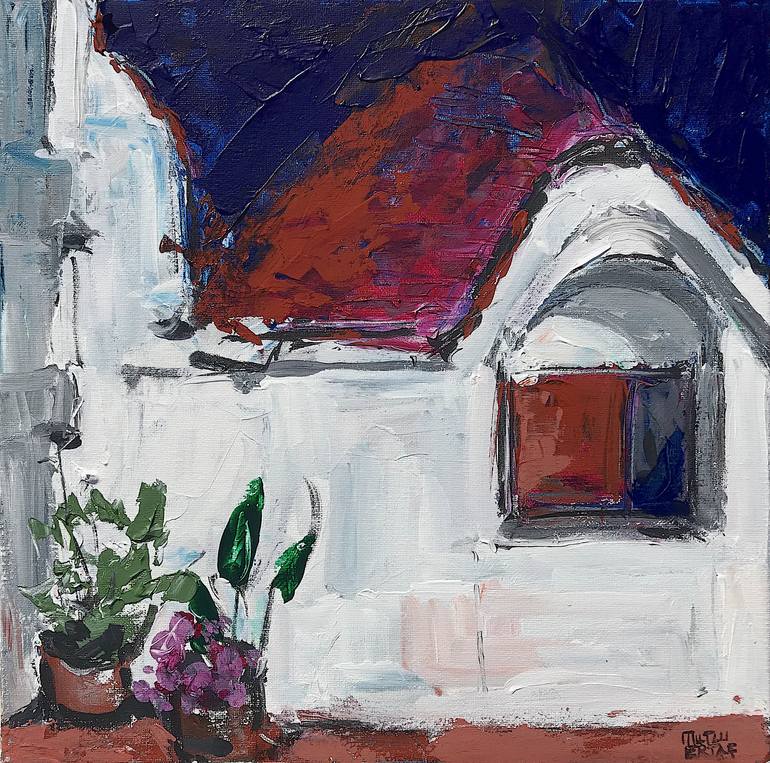 Turillo in Alberobello at Dusk, Acrylic and Ink on Canvas