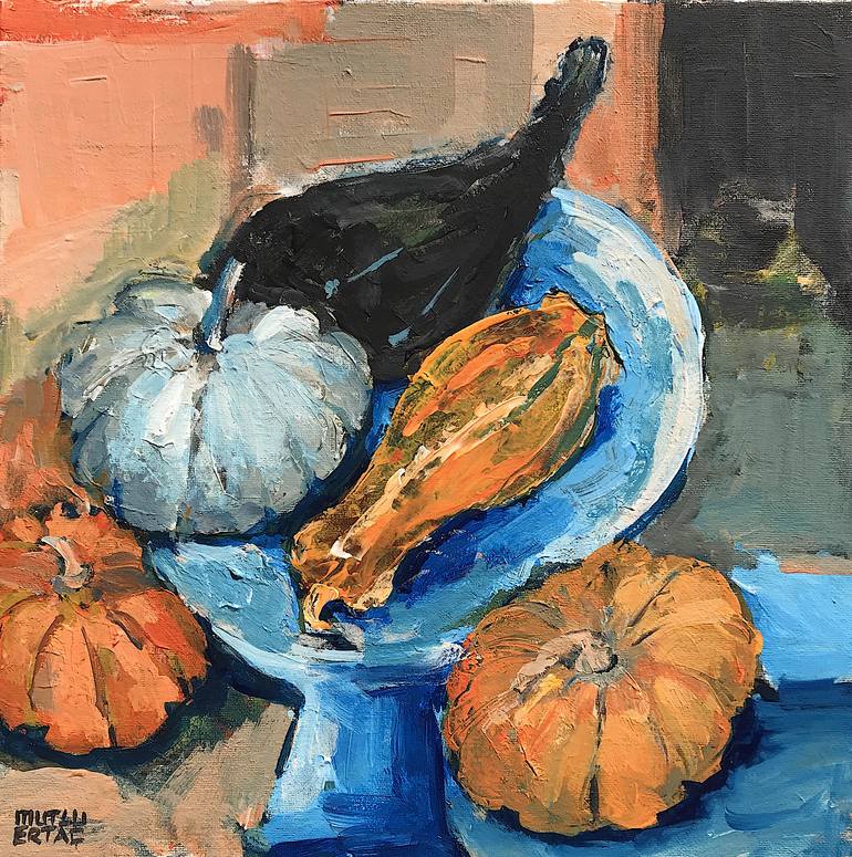 Pumpkins, Acrylic and Ink on Canvas