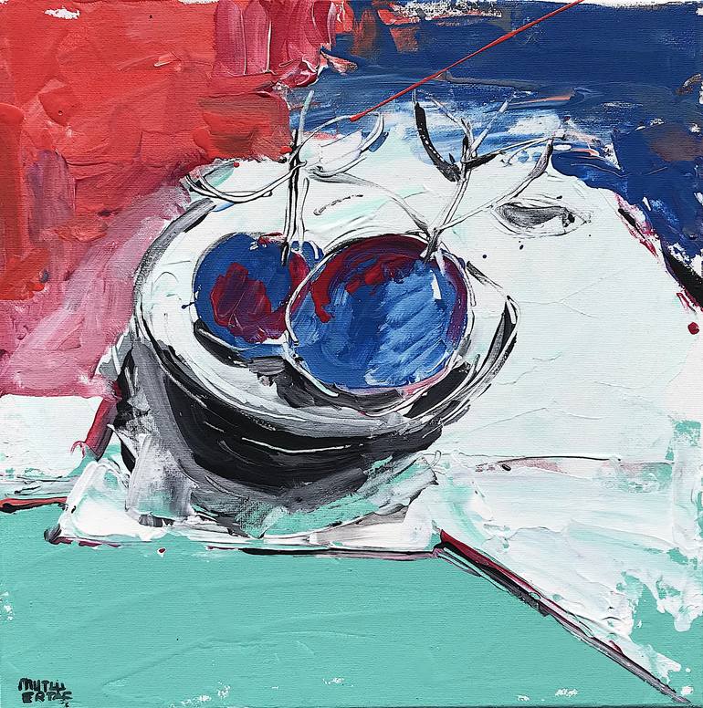 Apples in a Bowl, Acrylic and Ink on Canvas