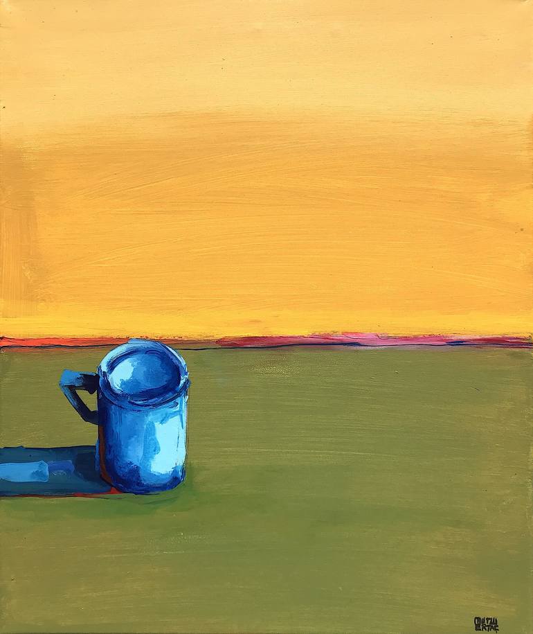 Cup on Table, Acrylic and Ink on Canvas