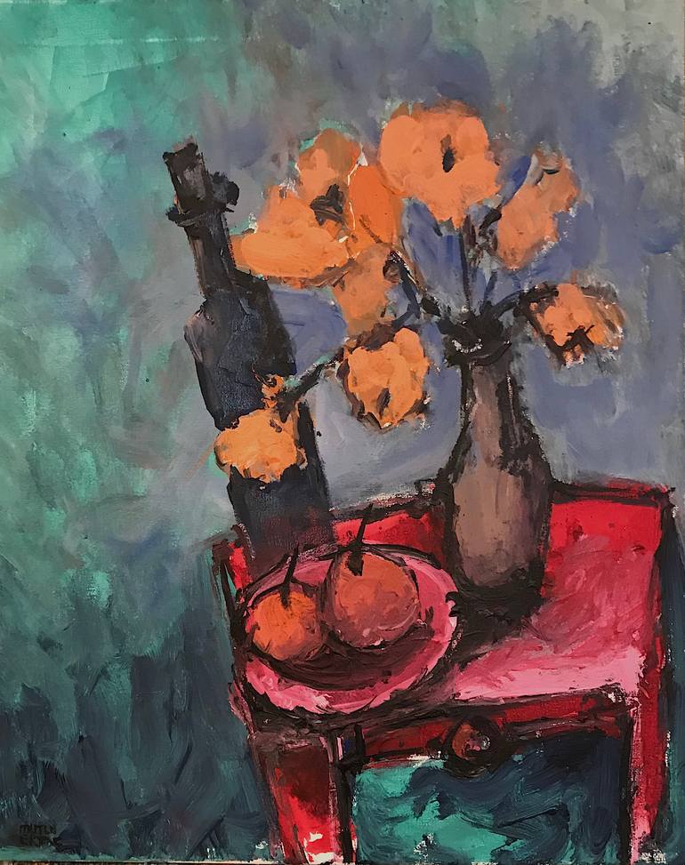 Still Life on Red Table, Acrylic on Canvas