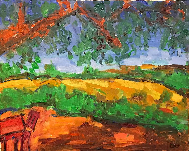 Wine Country, California, Acrylic and Ink on Canvas