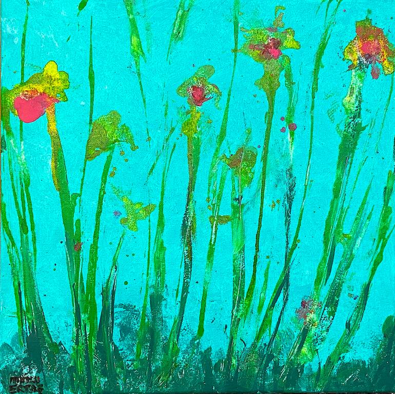 Flowers in the Field, Acrylic and Ink on Canvas