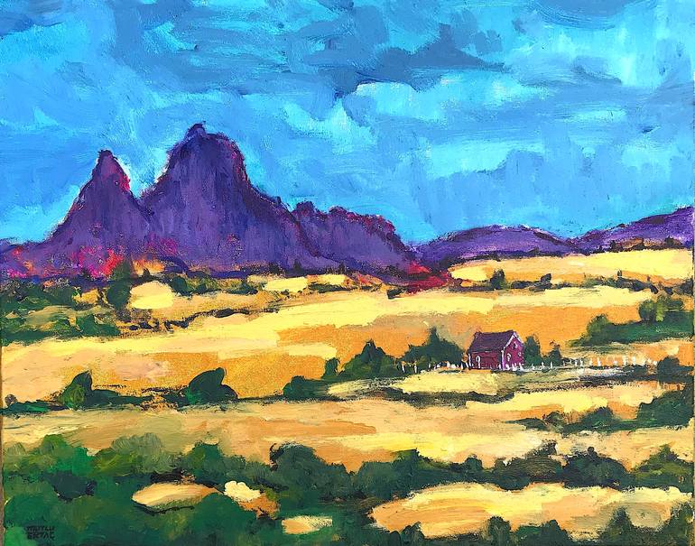 Red Barn, Acrylic and Ink on Canvas