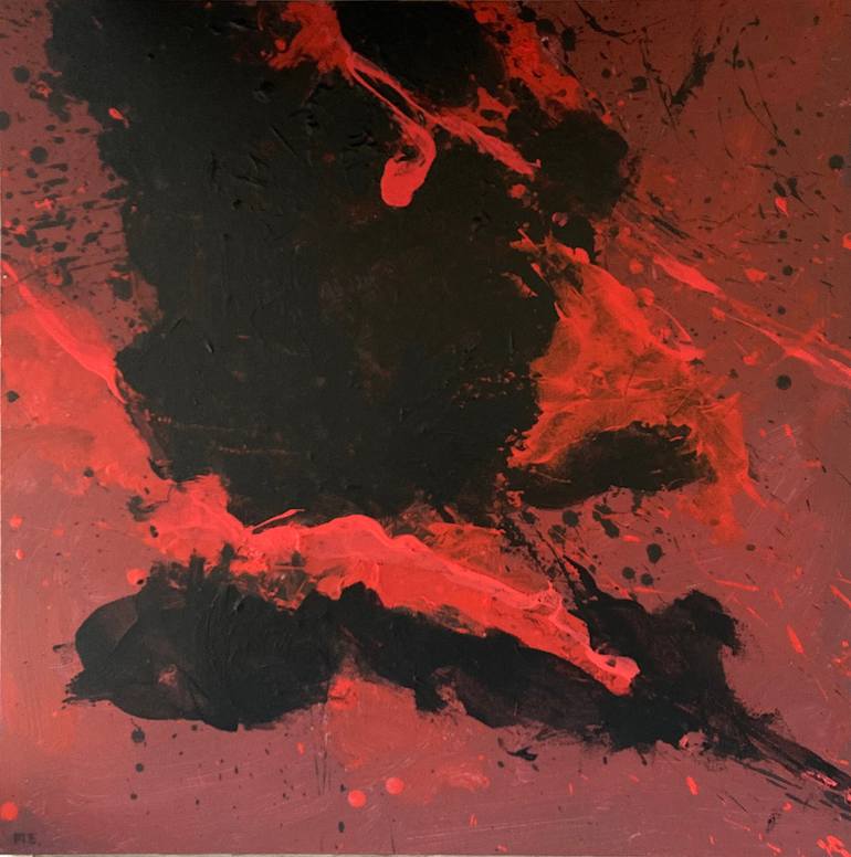 Red on Black, Acrylic and Ink on Canvas