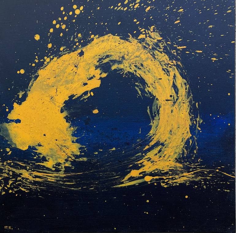 Yellow on Black, Acrylic and Ink on Canvas