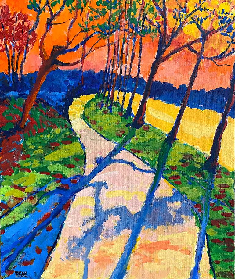 Afternoon walk., Acrylic and Ink on Canvas