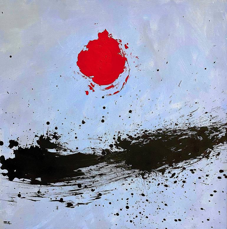 Red on Blue II, Acrylic and Ink on Canvas